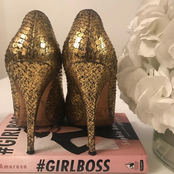 Gold Jimmy Choo Python Pumps - Picture 5 of 8